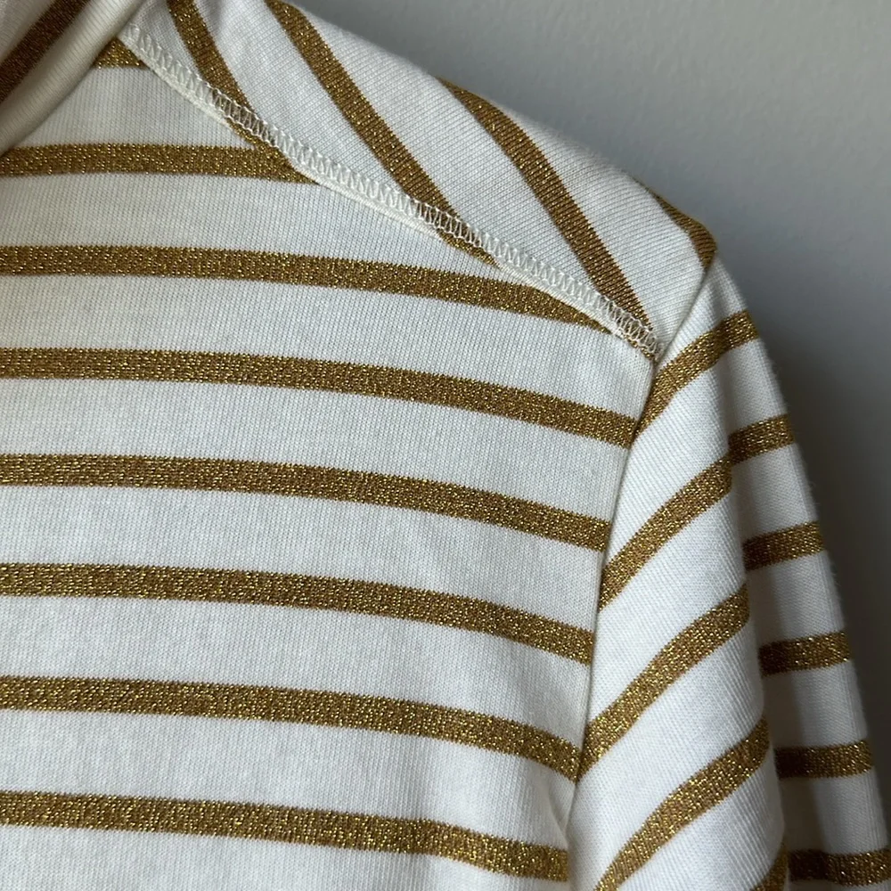 Girls Crewcuts by J Crew Drop Waist Cowl Neck Gold Stripe tutu Dress 12 - Picture 3 of 6